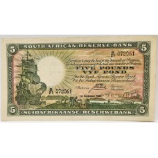 SOUTH AFRICA 1942 . FIVE 5 POUNDS BANKNOTE